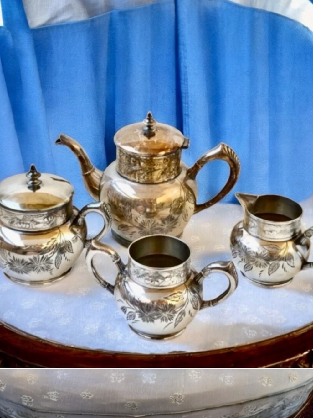 Antique C Rogers & Bros Tea Coffee Set Sugar & Creamer 4 Pieces Silverplate